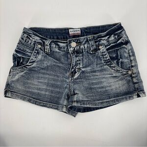 Vintage Y2K 90s Micro Jean Shorts No Boundaries Juniors 5 Blue Denim Low Rise